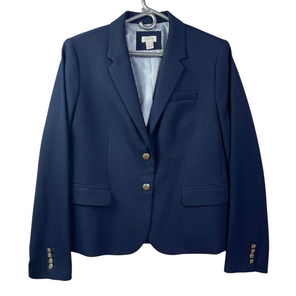 J Crew Wool Blazer Jacket Womens 14 Navy Gold Buttons Academia